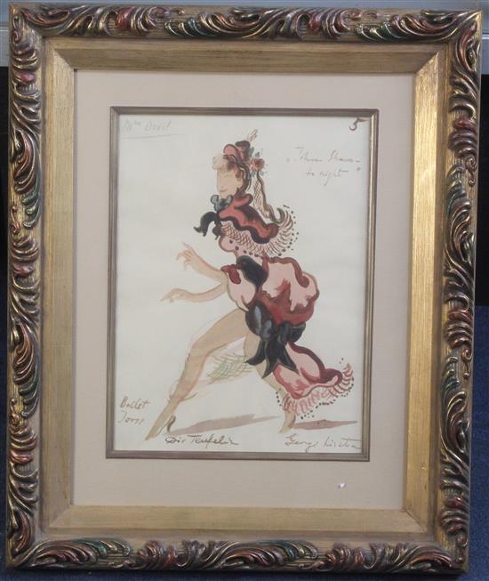 George Kirsten Costume design for the ballet Mademoiselle Devil, 12.5 x 9.25in.